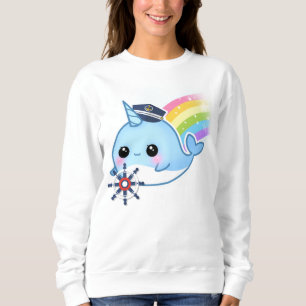 Cute kawaii captain narwhal with rainbow sweatshirt