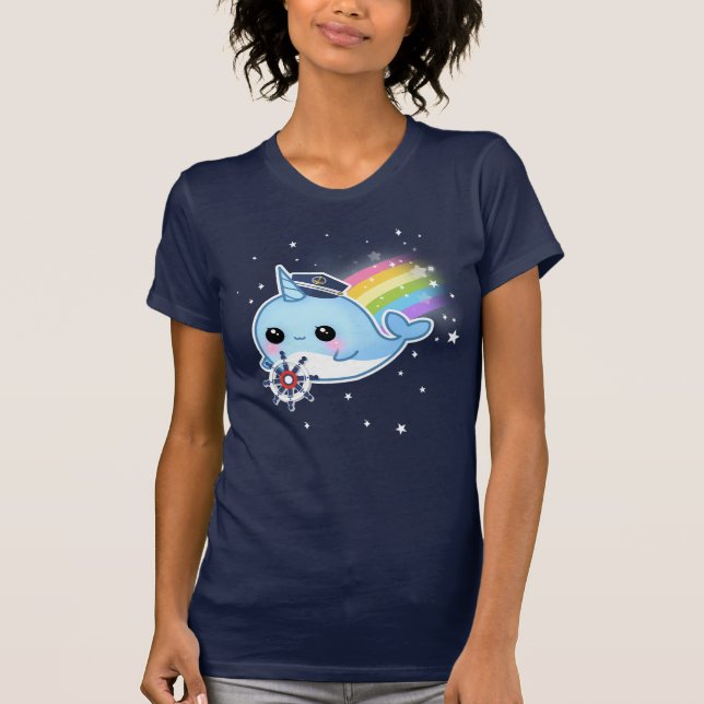Cute kawaii captain narwhal with rainbow T-Shirt (Front)
