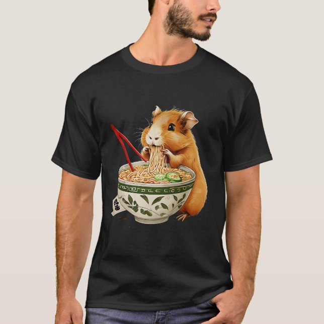 Cute Kawaii Capybara Eating Japanese Ramen Noodles T-Shirt (Front)