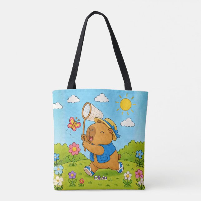 Cute Kawaii Capybara Personalised Name Tote Bag (Back)