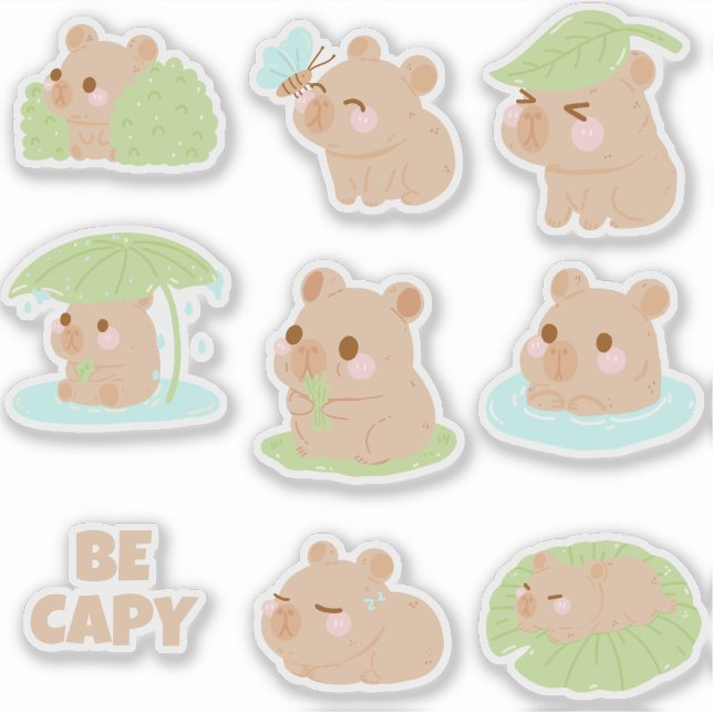 Cute kawaii Capybara sticker pack (Front)