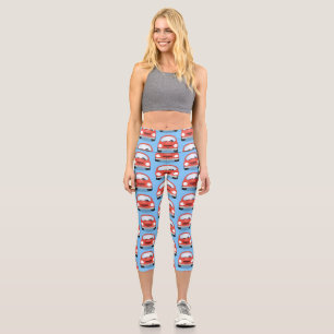 Cute kawaii cars cartoon illustration capri leggings