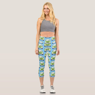 Cute kawaii cars cartoon illustration capri leggings