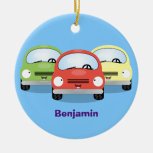 Cute kawaii cars cartoon illustration ceramic tree decoration