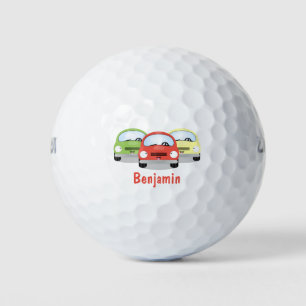 Cute kawaii cars cartoon illustration golf balls