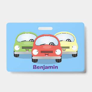 Cute kawaii cars cartoon illustration ID badge