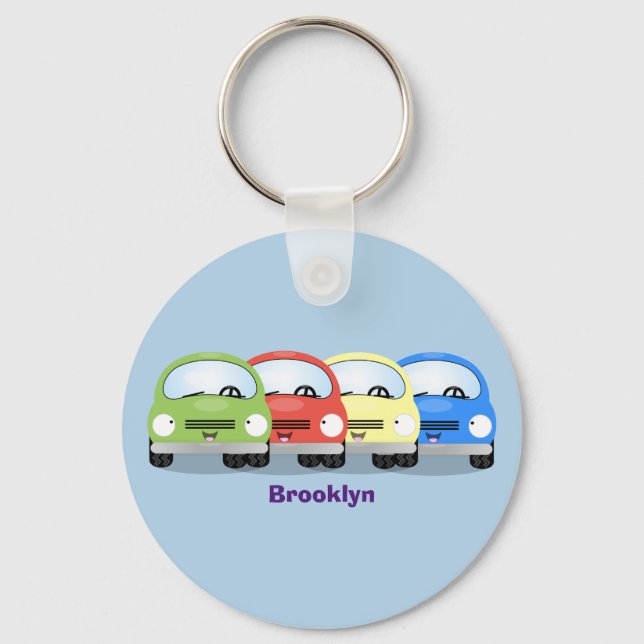Cute kawaii cars cartoon illustration key ring (Front)