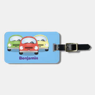 Cute kawaii cars cartoon illustration luggage tag