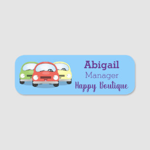 Cute kawaii cars cartoon illustration name tag