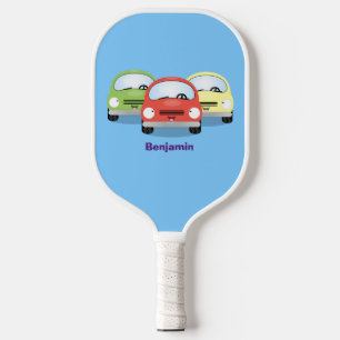 Cute kawaii cars cartoon illustration pickleball paddle
