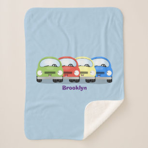 Cute kawaii cars cartoon illustration sherpa blanket