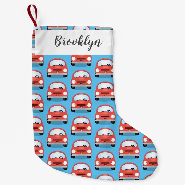 Cute kawaii cars cartoon illustration small christmas stocking (Front)