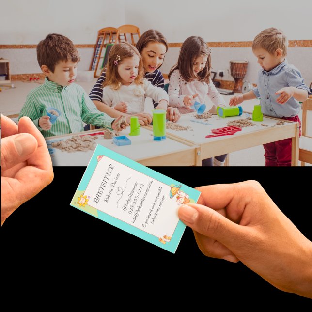 Cute Kawaii Cartoon Cat Babysitter Nanny QR Business Card (Creator Uploaded)