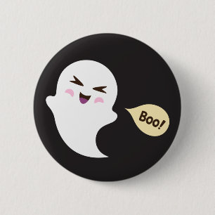 Cute kawaii cartoon ghost saying boo Halloween 6 Cm Round Badge