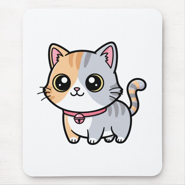 Cute Kawaii Cartoon Kitten Mascot Mouse Pad (Front)