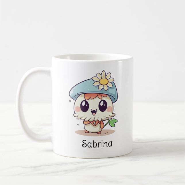 Cute Kawaii Cartoon Personalised Birthday Coffee Mug (Left)
