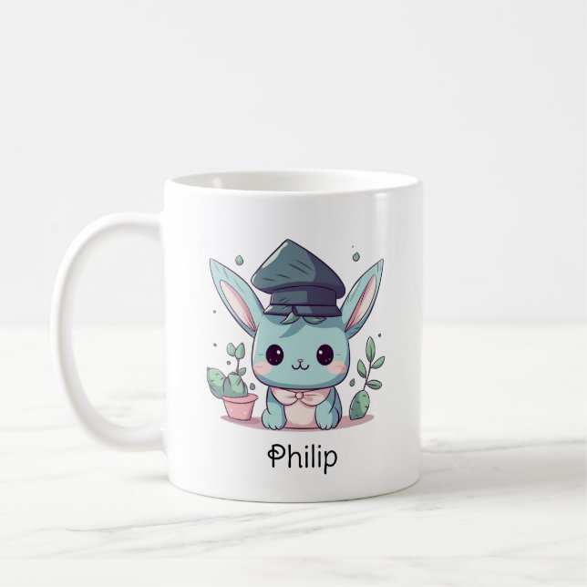 Cute Kawaii Cartoon Personalised Graduation Coffee Mug (Left)