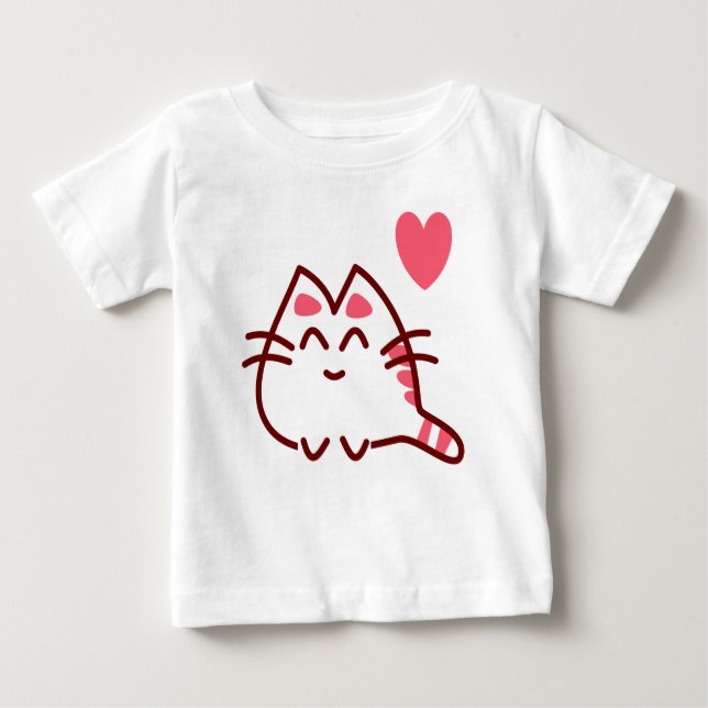 Cute Kawaii Cat and Heart Baby T-Shirt (Front)