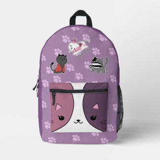 Cute Kawaii Cat Backpack Purple Paw Print Design