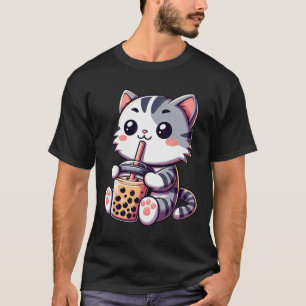 Cute Kawaii Cat Boba Bubble Milk Tea Anime Neko Ki T-Shirt