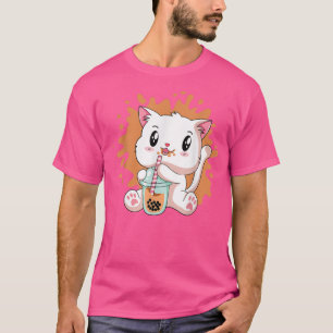 Cute Kawaii Cat Boba Bubble Milk Tea Anime Neko Ki T-Shirt