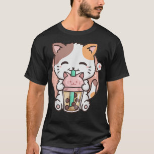 Cute Kawaii Cat Boba Bubble Milk Tea Anime Neko Ki T-Shirt