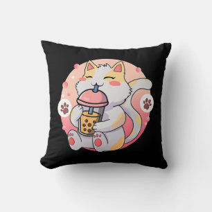 Cute Kawaii Cat Boba Tea Anime Kitten Gift Kids Gi Cushion