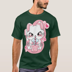 Cute Kawaii Cat Boba Tea Bubble Tea Anime Japanese T-Shirt