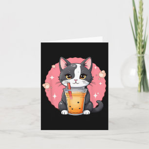 Cute Kawaii Cat Boba Tea Japanese Style Tuxedo Kit Card