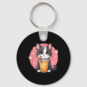 Cute Kawaii Cat Boba Tea Japanese Style Tuxedo Kit Key Ring