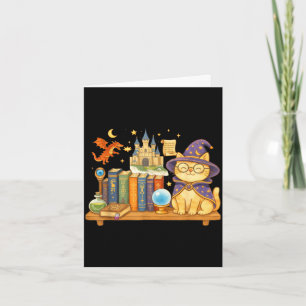 Cute kawaii cat books wizard card
