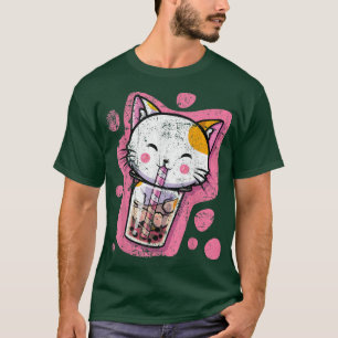 Cute Kawaii Cat Bubble Tea Japanese Anime Women or T-Shirt