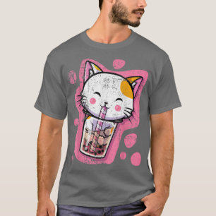 Cute Kawaii Cat Bubble Tea Japanese Anime Women or T-Shirt