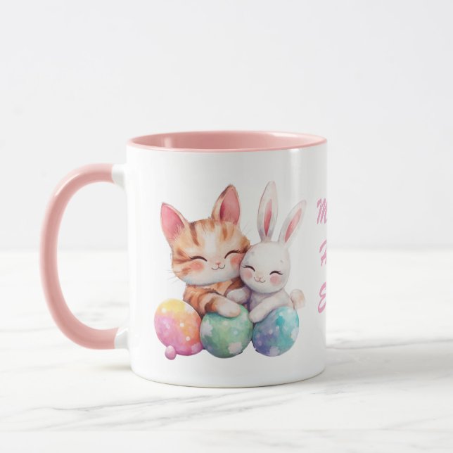 Cute Kawaii Cat & Bunny Easter Mug Cat Lovers Gift (Left)