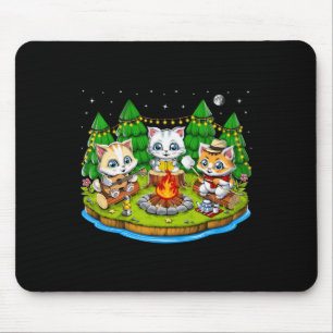 Cute Kawaii Cat Camping Nature Campfire Outdoors H Mouse Pad