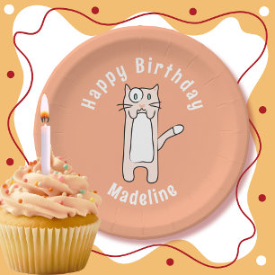 Cute Kawaii Cat Cartoon Personalized Fun Birthday Paper Plate