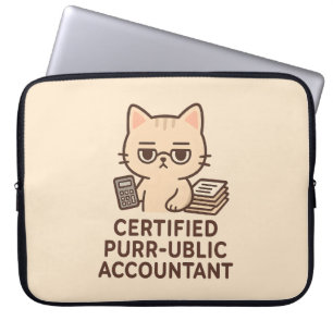 Cute Kawaii Cat Certified Public Accountant Funny Laptop Sleeve