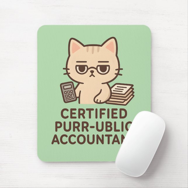 Cute Kawaii Cat Certified Public Accountant Funny Mouse Pad (With Mouse)