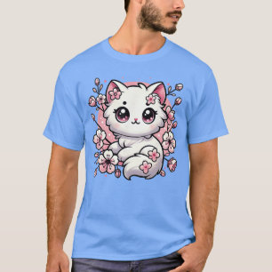 Cute Kawaii Cat Cherry Blossoms Kitten Lover Gift  T-Shirt