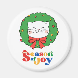 Cute Kawaii Cat Christmas Wreath Season of Joy Magnet
