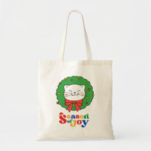 Cute Kawaii Cat Christmas Wreath Season of Joy Tote Bag