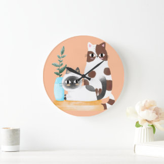 Cute Kawaii Cat Duo Illustration | Cosy Cats with Large Clock