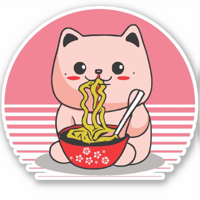 Cute Kawaii cat eating ramen (Front)