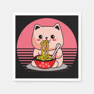 Cute Kawaii cat eating ramen Napkin