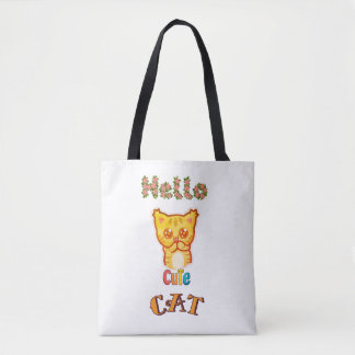 Cute Kawaii Cat Face Graphic T-Shirt Tote Bag
