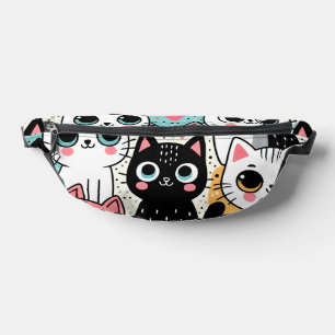 Cute Kawaii Cat Faces and Hearts Whimsical Bum Bags