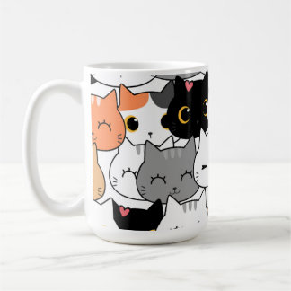 Cute Kawaii Cat Faces Pattern Coffee Mug