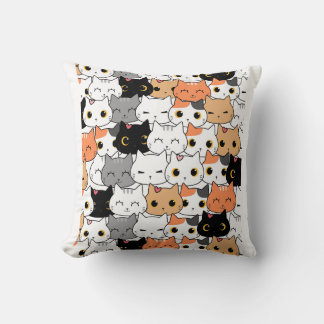 Cute Kawaii Cat Faces Pattern  Cushion