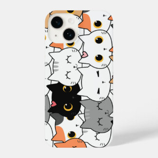 Cute Kawaii Cat Faces Pattern  iPhone 14 Case