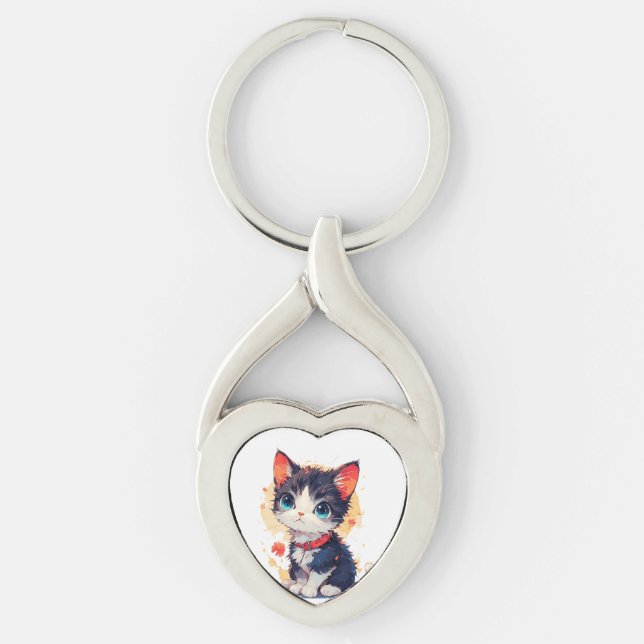 Cute Kawaii Cat for Cat Lovers  Key Ring (Front)